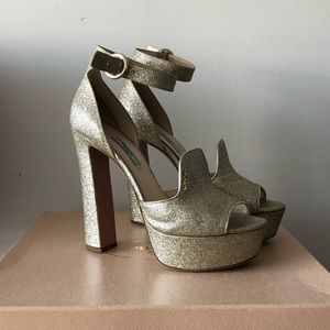 Prada Glitter Pirite Platform Sandals